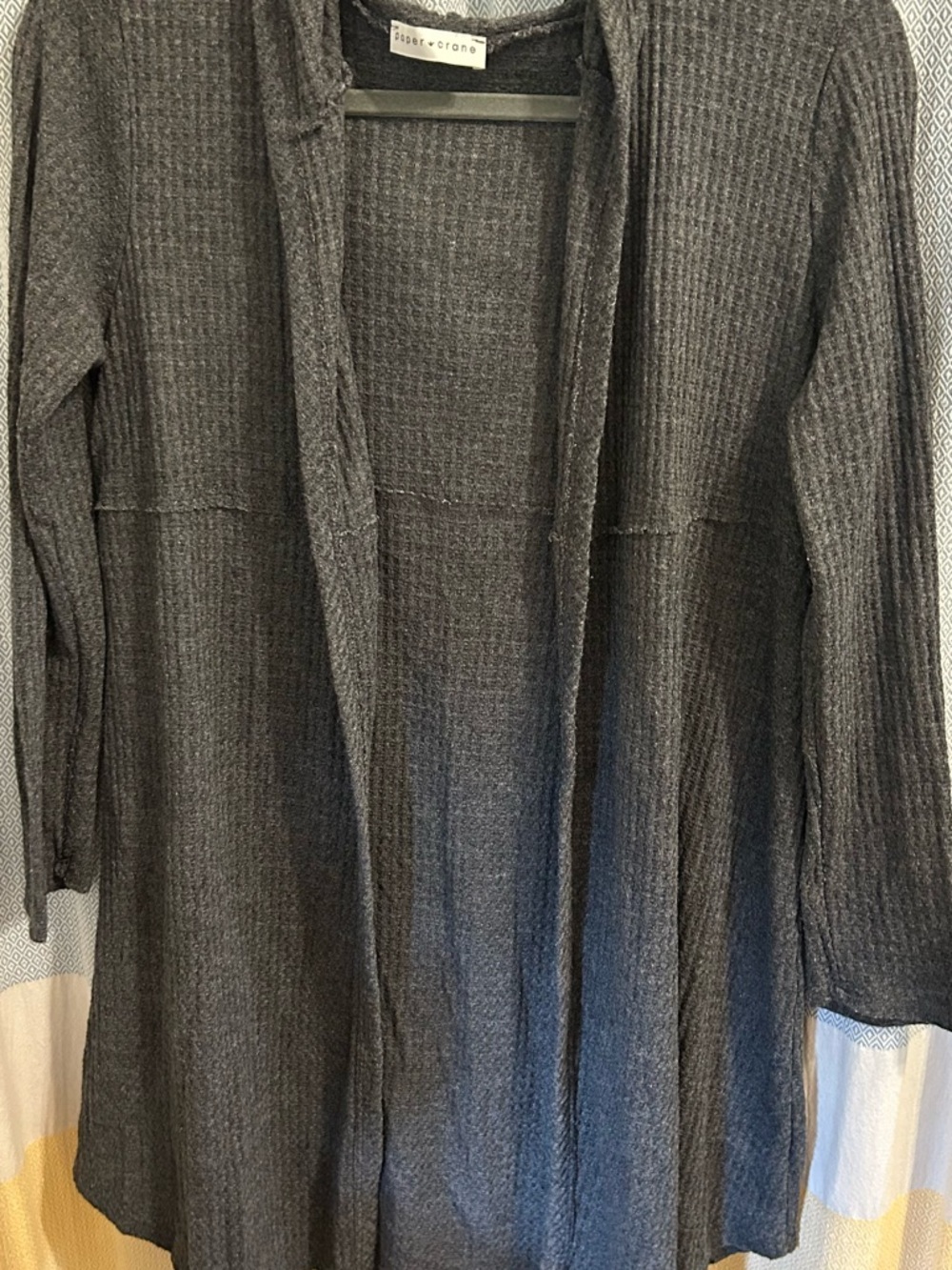Paper Crane Dark Charcoal Ribbed Open-Front Cardigan
